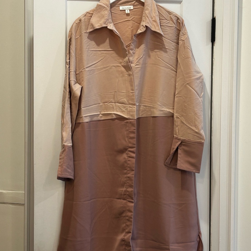 Two-Tone Long Sleeve Shirt Dress